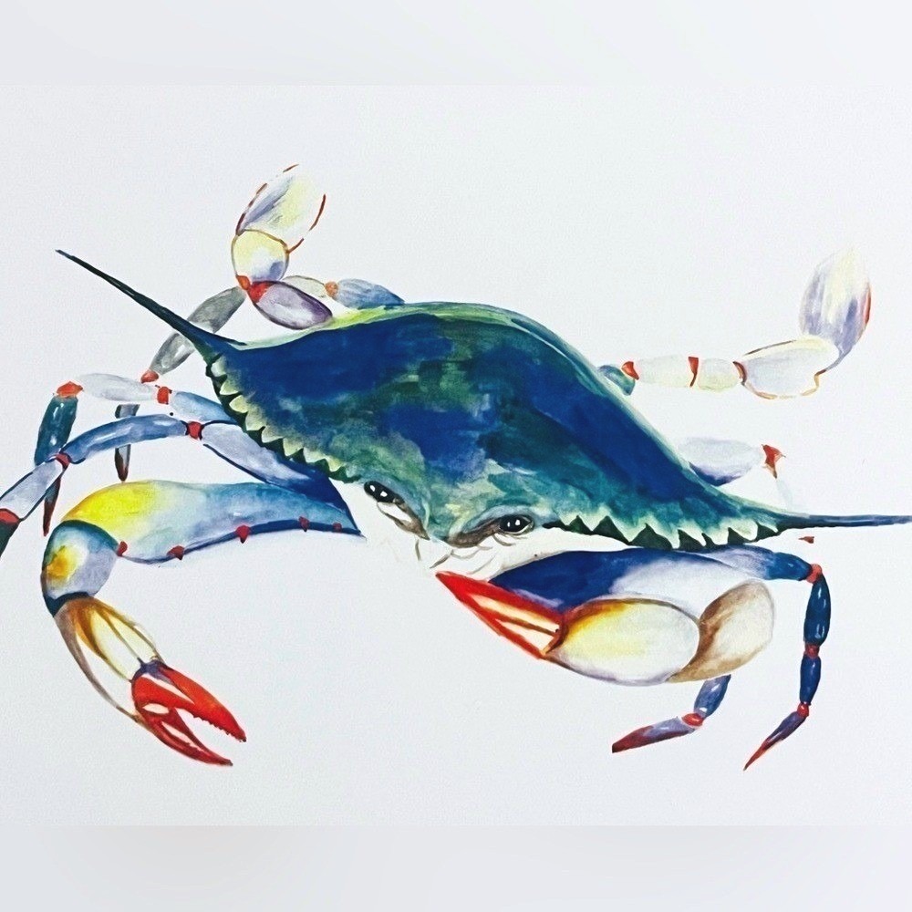 Colorful Crab Art Print Notecards Stationary Set Of 4 Beach Coastal Nautical New